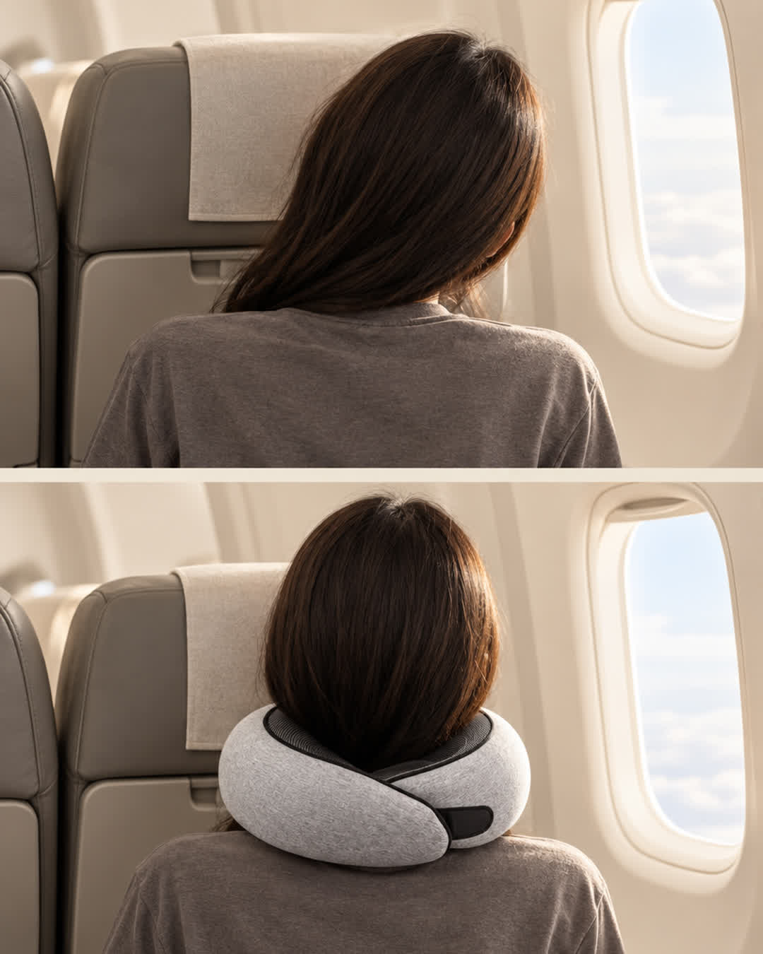 Head unsupported versus wearing Snuggi Travel Neck Pillow